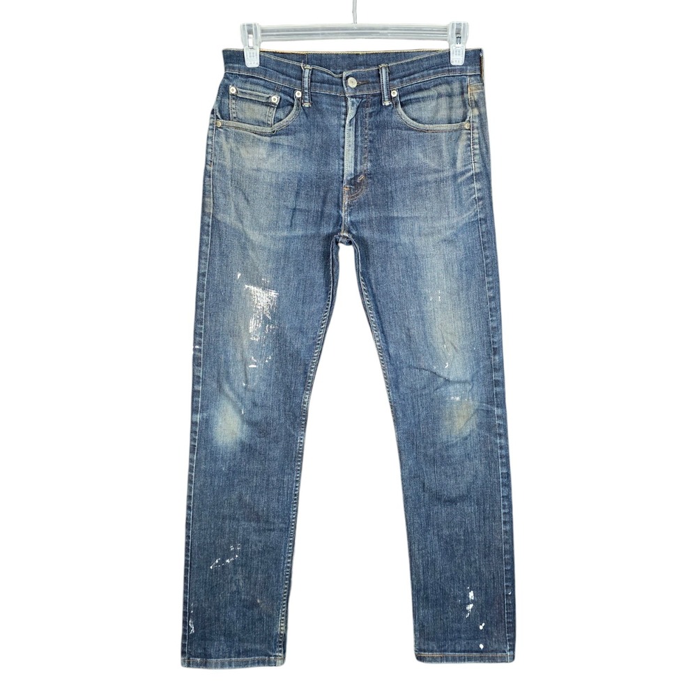 Levi's 505 Jeans Mens 30x32 Blue Regular Fit Straight Leg Denim Paint Distressed